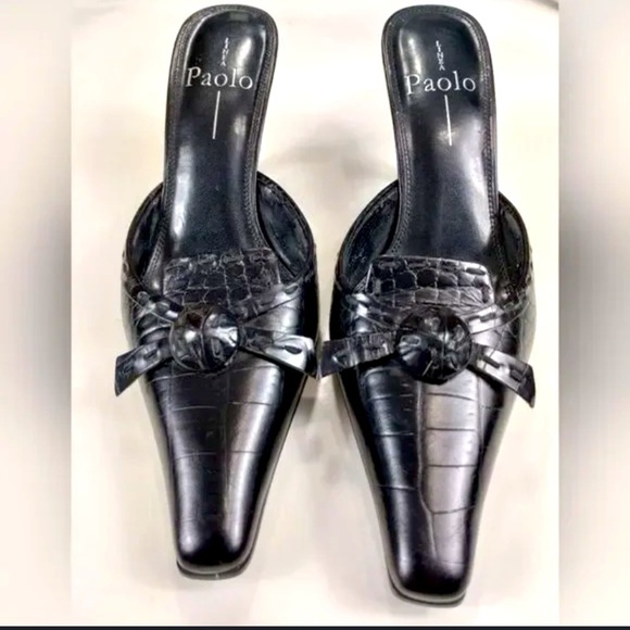 Paolo Shoes - Linea paolo y2k faux reptile bow coquette heel fall square toe boho classic